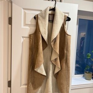Anthropologie Women's Faux Suede Shearling Vest - Tan/Cream